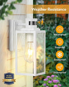 VIANIS Motion Sensor Outdoor Light Fixture, White Dusk to Dawn Porch Lighting Wall Mount, Waterproof Modern Outside LED Lights for House, 100% Aluminum Exterior Wall Sconce Lantern for Garage Lamps