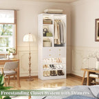 Closet System, 28"/2.4 FT Small Closet Organizer System with Drawers and Shelves, Walk-in Closets Systems for Small Closets, Free Standing Reach in Closet Tower, White