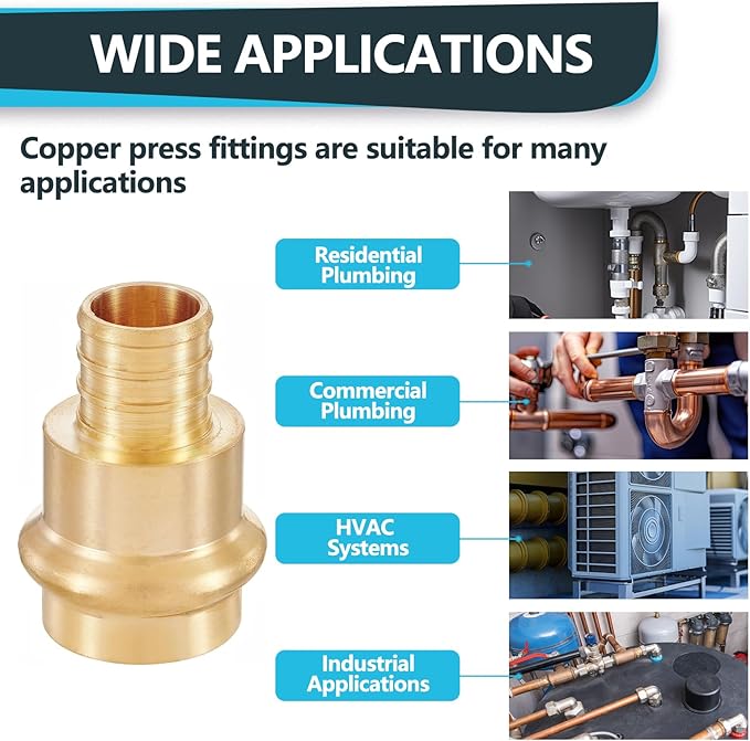 (Pack of 50) Seelink 3/4"Press x 3/4"Pex Crimp Coupling Brass Adapter, Press Fittings For Copper and Pex Pipe Connection(PEX1807346-50Pack)