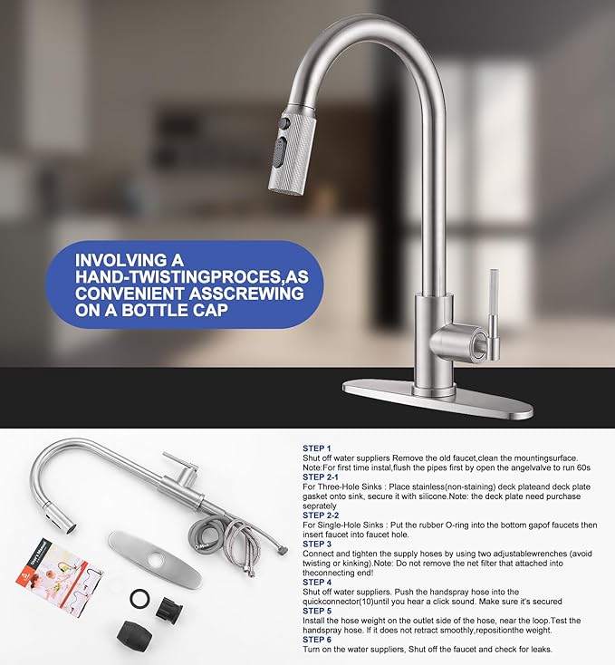 Brushed Nickel Kitchen Faucet with Pull Down Sprayer- 1.8GPM High Arc Single Handle Stainless Steel Rv Sink Faucet for Farm Laundry, Fit for 1/3 Hole with 10" Deck Plate