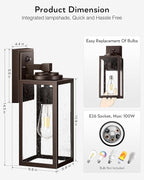 VIANIS 14.5" Outdoor Light Fixture, Oil Rubbed Bronze Dusk to Dawn Outdoor Lighting, Porch Lights with Tempered Seed Glass, Outside Lights for House, Porch, Waterproof Anti-Rust, 2 Pack