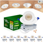 zouzai 4 inch 5CCT Gimbal Led Recessed Lights, 360°+90° Adjustable Directional Recessed Lighting, 2700K/3000K/3500K/4000K/5000K Dimmable Retrofit Eyeball Can Lights with Jbox, ETL(White, 6 Pack)