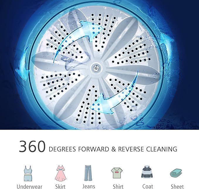 Portable Washing Machine, ARLIME Compact Mini Full-Automatic Laundry 2-In -1 Washer & Spin Dryer 7.7lbs Capacity W/Drainage Pump & Long Hose For Condo, Apartments, Dorms, RV’s Camping Living (Navy)