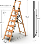GameGem 6 Step Ladder for 12ft High Ceiling, Lightweight Aluminum Folding Step Stool with Convenient Handgrip, Stepladders with Anti-Slip and Wide Pedal for Home and Kitchen Use - Woodgrain (300 lbs)