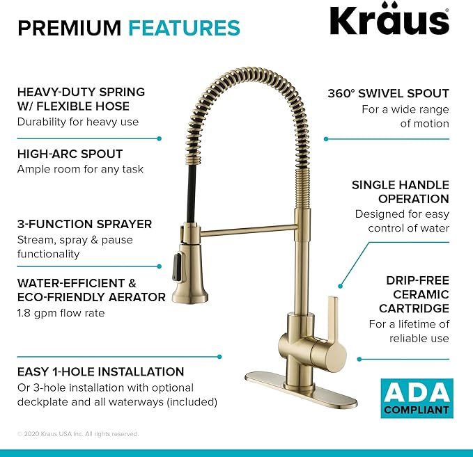 KRAUS Britt Commercial Style Kitchen Faucet and Purita Water Filter Faucet Combo in Spot Free Antique Champagne Bronze, KPF-1690-FF-100SFACB