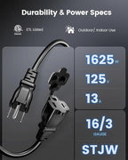 SURAIELEC Outdoor Extension Cord with Multiple Outlets,1-3 Multi Plug Splitter, (5+5+5+5) 20FT Total, 10FT End to End, 16/3C SJTW, for Landscape, Christmas Lights, Halloween Decorations, Black