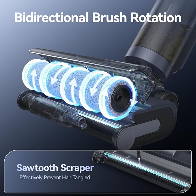 JONR ED12 PRO Wet Dry Vacuum Cleaner,Vacuum Mop All in One, Three Sided Cleaning,Hot Water Self-Cleaning,Hot Air Drying,Tangle-Free,Smart Hard Floor Cleaner Machine with Powerful Suction