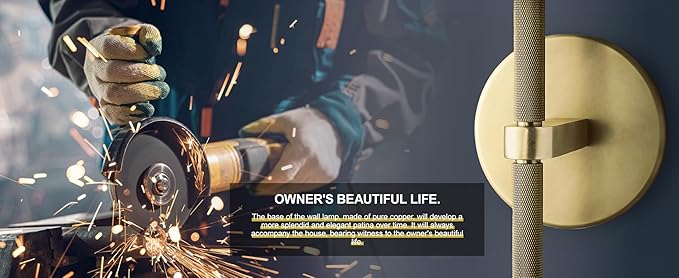 Brass Wall Sconces Set of Two, 19" Knurled Gold Sconces Wall Lighting, Tube Glass Bathroom Sconces Wall Lights for Bedroom Living Room Vanity Sconce Wall Lamp for Hallway, Staircase