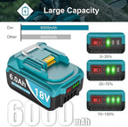 6000mAh 18V Battery Replacement for Makita 18V Battery and Charger DC18RC, Compatible with Makita LXT 18 Volt Batteries Lithium Ion BL1850 BL1840 BL1830 BL1820 BL1815 Cordless Power Tools (Blue)