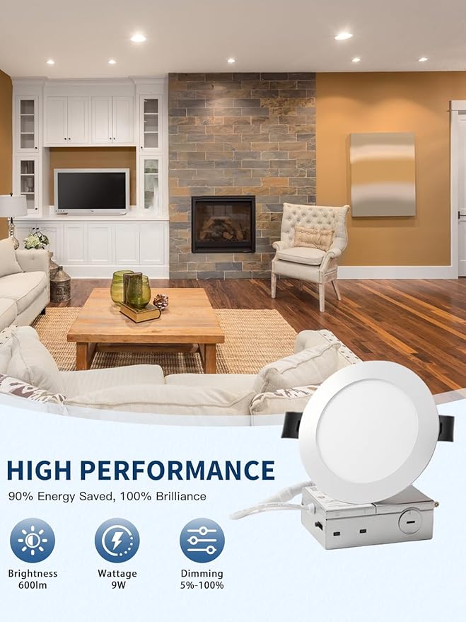 6-inch LED Recessed Lights - Slim Recessed Ceiling Light with Junction Box, 12W 5CCT Canless Lighting Fixture, Dimmable, Easy Install for Bedroom, Kitchen, Living Room, 12 Pack, Brushed Nickel