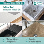 Shieldon Sink Care Kit – Cleaner & Nano Sealer for Granite Composite, Ceramic & Natural Stone Sinks – Restores Shine, Repels Stains, Grease & Hard Water – 2 Sponges & Microfiber Cloth