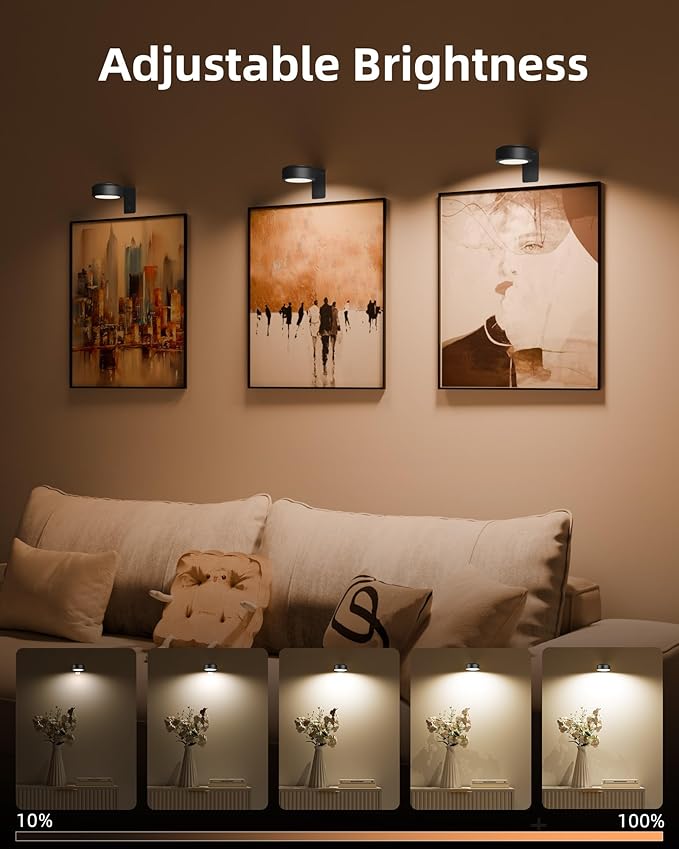 EZVALO Picture Lights for Wall with Charging Station, Rechargeable Battery Magnetic Poster Lights with 3 Color Temps & 12 RGB, Remote Dimmable Timer, Wall Decor Light for Art Display (6 Pack)