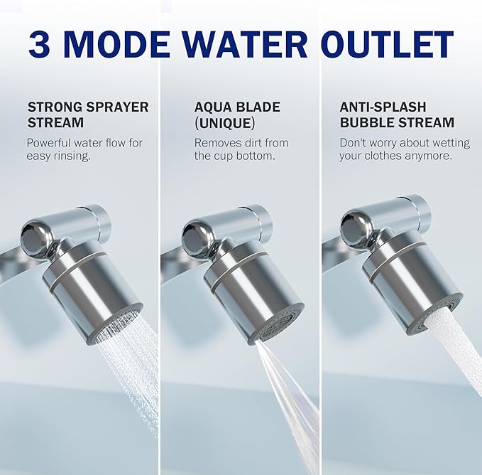 Frizzlife Water Filter for Sink Faucet Extender, 1440° Rotating Swivel Aerator Reduce 99% Chlorine, 3 Modes Spray Brass Attachment for kitchen/Bathroom/Toddlers, 8pcs Replacement Filter