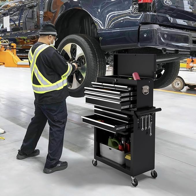 8 Drawer Rolling Tool Chest, High Capacity Tool Box with Lockable Wheels and Drawers, 2 in 1 Portable Toolbox Organizer Storage Cabinet For Garage, Warehouse, Repair Shop