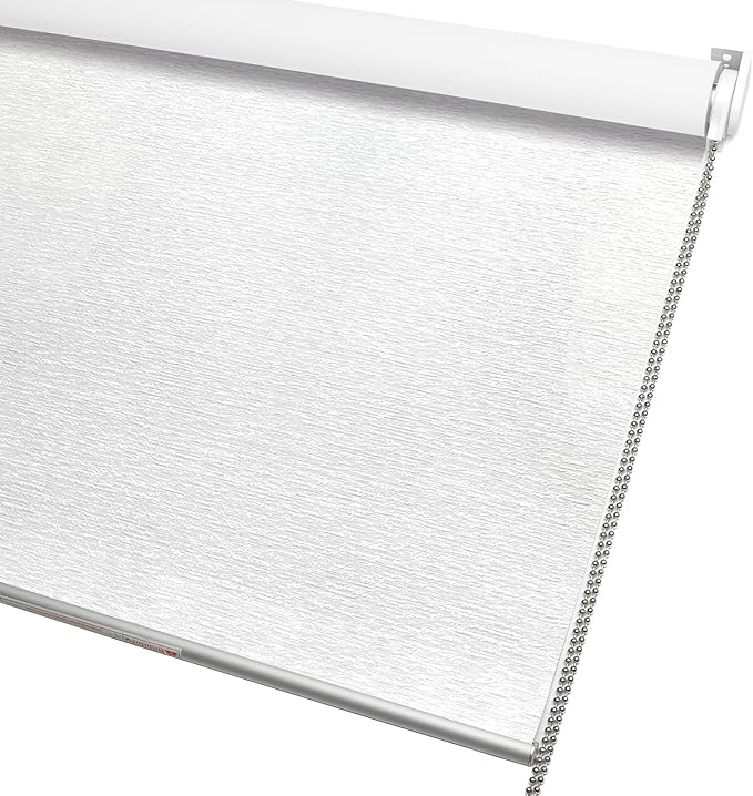 ALLBRIGHT 100% Blackout Roller Blinds Woven Shades with Striped Jacquard, Cordless Window Shades, UV Protection Fabric, Easy-Install for Indoor Home & Office, White Old, 39" W x 72" H