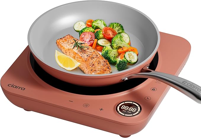 CIARRA Slim Portable Induction Cooktop – Single Burner Electric Stove with Touch Sensor, Digital Timer & Safety Lock for Countertop Cooking, Efficient Induction Cooker for Home Use, Orange
