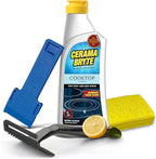 Cerama Bryte Glass Cooktop and Stove Top Cleaner Combo Kit - Includes Cleaning Tool, Razor, Scraper and 3 Pads to Remove Tough Stains - Use on Gas, Electric, Ceramic Surfaces, 10 Ounces, 6 Piece