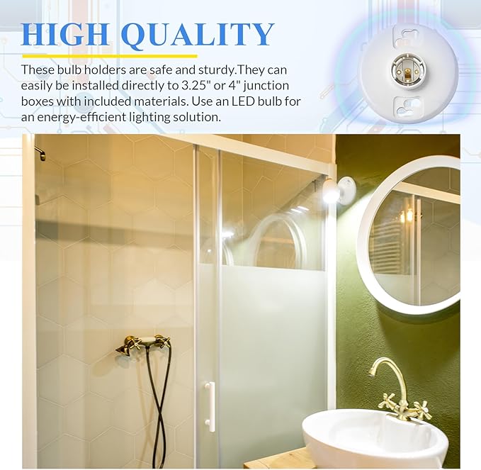 2 Pcs Medium Base E26 Lamp Holder Ceiling Light Sockets White Bulb Socket Incandescent Fluorescent CFL Lamp Holder 660w 250v (Phenolic Resin)