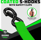 Rhino USA Ratchet Straps Heavy Duty Kit (4-Pack) - 1.6 Inch x 15 Feet (5,208lb Break Strength) - Ultimate Tie Down Straps with Safety S Hooks for Trucks, ATV, UTV, Motorcycle, Cargo & More - Green