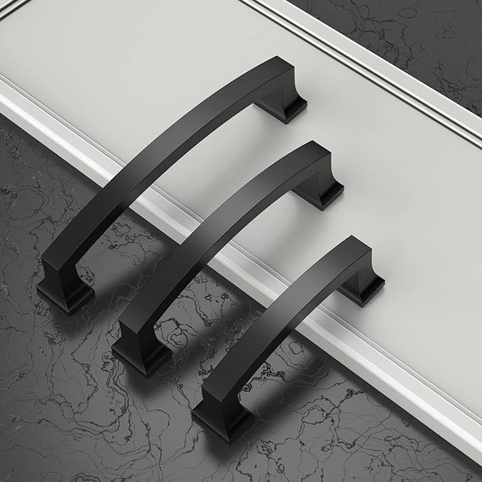 Asidrama 6 Pack 5 Inch(128mm) Hole Centers Kitchen Cabinet Handles, Matte Black Cabinet Pulls Kitchen Cabinet Hardware for Cupboard Drawer Pulls Dresser Handles