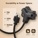 SURAIELEC Extension Cord with Multiple Outlets 3 FT, 2 Grounded Outlets 1-to-2 Splitter, 16 AWG Heavy Duty Power Cord for Kitchen & Living Room, Christmas Light, Waterproof SJTW, ETL Listed, 2 Pack