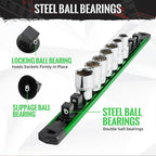 Magnetic Socket Organizer, 6-Piece Heavty Duty Aluminum Socket Holder, Socket Rail for Tool Box, Premium Quality 360° Swivel Socket Rack Kit with 80 Clips for 1/2, 3/8, 1/4-Inch(Black&Green)