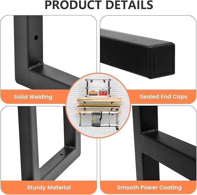 4 Pack Wood Organizer and Lumber Storage Rack Wall Mount, Heavy Duty Wood Storage Organizer Racks with 3-Level System for Garage, Workshop, Basement, Holds Up 220 LBS Per Level (Black)