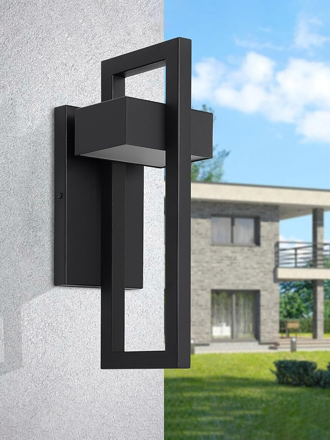 LamQee Outdoor Wall Lights Modern Exterior Lighting Fixtures, 3000K Integrated LED Outdoor Wall Sconce Lighting, Matte Black Outside Wall Mount Lights for House Front Door Porch Garage Patio 1 Pack