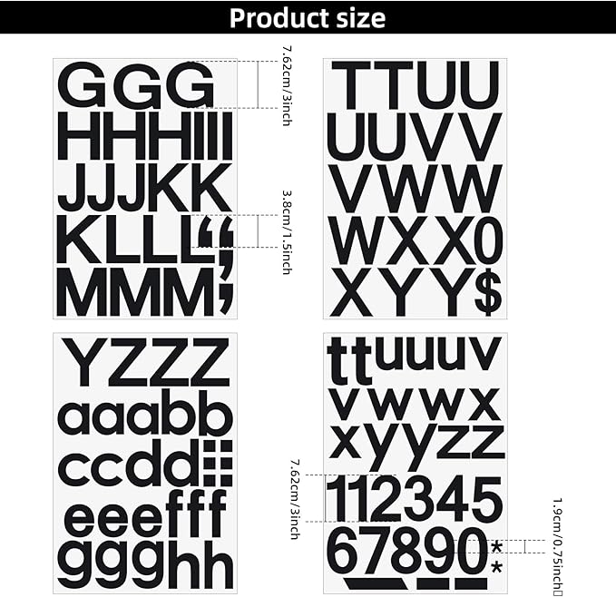 Outus 8 Sheets Vinyl Letter Stickers Self Adhesive Mailbox Numbers Alphabet Stickers Stick on Letters for Christmas Stockings Scrapbook Bulletin Board School Business(3 Inch,Black)