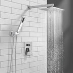 Lava Odoro Modern 2-Setting Square Shower System with Rain Shower Head and Handheld Spray Chrome, Rainfall Shower Faucet Set Chrome, Shower Valve and Trim Kit, Polished Chrome SF103-C