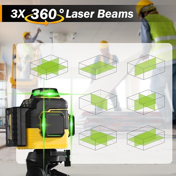 IKOVWUK 3x360° Laser Level, Level for Construction Picture Hanging Floor,12 Lines Self-leveling Laser Level Line with Upgraded Flash Mode, 2X 3000MAH Battery