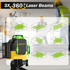 IKOVWUK 3x360° Laser Level, Level for Construction Picture Hanging Floor,12 Lines Self-leveling Laser Level Line with Upgraded Flash Mode, 2X 3000MAH Battery