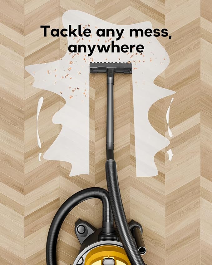 DeForce Cordless Shop Wet Dry Vacuums for DeWalt 20V Max Battery, 5.2-Gallon Portable Shop Vac, 17000Pa with Hose Nozzles HEPA Filters Wheels for Home Projects & Renovations, Mustard(No Battery)