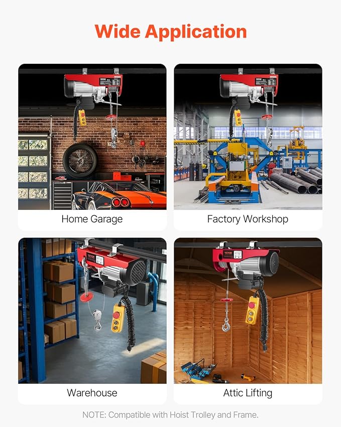 VEVOR Electric Hoist 1760lbs with 14ft Wired Remote Control, Electric Hoist 110 Volt with 40ft Single Cable Lifting Height Motor, for Garage Warehouse Factory