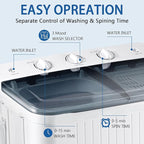 Sportpulse Portable Washing Machine with Time Control, Mini Twin Tub 32lbs Capacity Laundry, 20lbs Washer & 12lbs Spinner, ideal for Camping, Apartments, RV (Black, 32lbs)