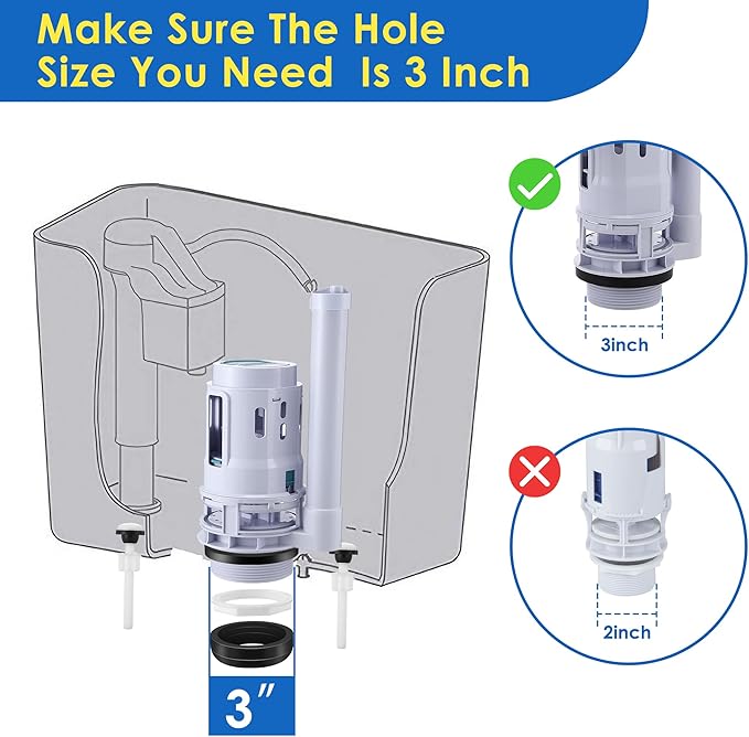 Saillong 1 Pack Universal Toilet Tank Replacement Kit, Include Dual Flush Valve with Push Button, Toilet Fill Valve, Bowl Gasket and Plastic Bolts, Tank Parts Replacement for 2-Piece (3 Inch)