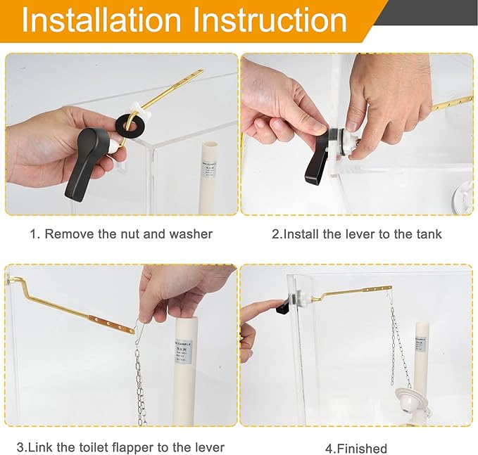 Hibbent Universal Metal Side Mount Toilet Handle Replacement Kit, Brass Toilet Flush Tank Lever with Stainless Steel Flapper Chains for Most Toilets, Oil-Rubbed Bronze