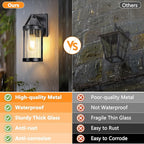 Outdoor Wall Light Fixtures, Waterproof Matte Black Exterior Wall Lantern Sconce Porch Lights, Outside Lighting with Clear Ribbed Glass for House, Garage, Front Door, 2-Pack