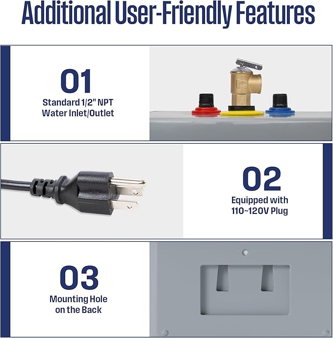 Westinghouse Electric Mini Tank Water Heater - 2.5 Gallon Point of Use Instant Hot Water 120V 1440W - Small Hot Water, Under Sink - Wall or Floor Mounted, Easy to Install, UL Listed