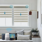 SmartWings Motorized Zebra Shades Work with HomeKit, Alexa, Google Home, 90% Blackout Light Filtering Day Night Sheer Blinds, Privacy Light Control, for Home/Office, Customized, Beige