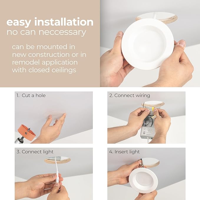 Builder Essential 5in 1,050 Lumens Round LED Recessed Light and Housing for Remodel or New Construction Regressed Trim 3-Power Modes 8W-10W-12W, 5-CCT 2700-3000-3500-4000-5000K in White (Pack of 12)