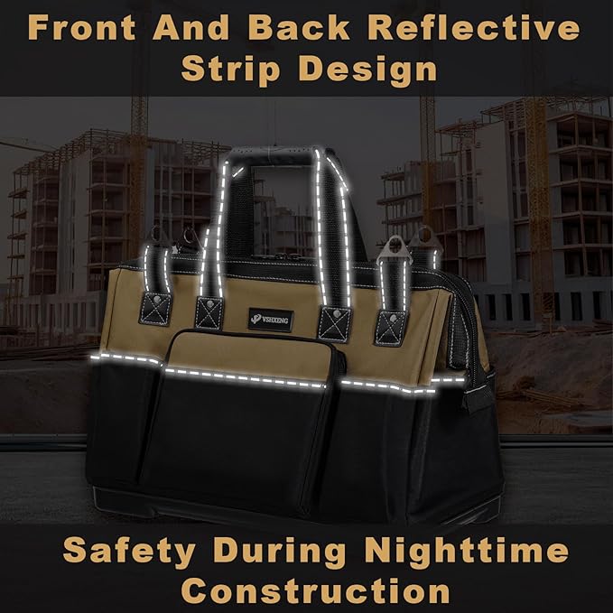 20 IN Large Tool Bag For Men Heavy Duty, Drill Bag Tool Bag Organizer, Wide Mouth Waterproof Hard Bottom Multiple Pockets Tool Tote, Tool Caddy, Maintenance