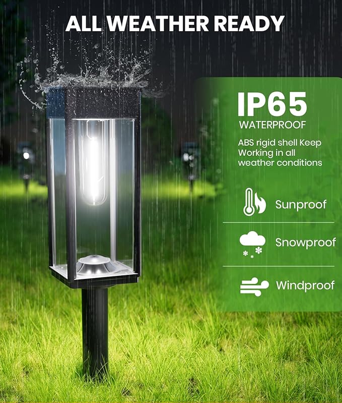 Bright Solar Lights Outdoor Waterproof IP65, 4 Pack Pathway Lights Solar Powerd, Auto On/Off Solar Outdoor Lights for Path, Yard, Landscape, Lawn, Patio, Walkway, Driveway, Garden Decor