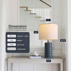 PoKat 20.75" Small Blue Table Lamps, Farmhouse Bedside Lamps for Bedroom Set of 2, Ceramic End Table Lamps for Night Stands Living Room, Modern Nightstand Desk Lamps, Dark Blue