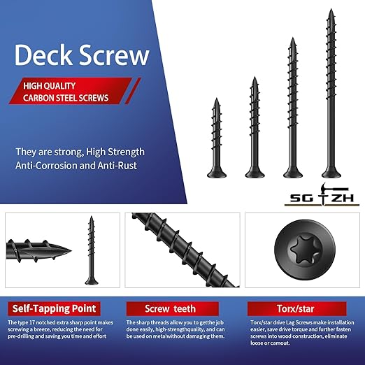 #8 x 5/8" Deck Screws (295Pcs) 1lb. Exterior Wood Screws. Carbon Steel, Black, Flat Head, Rust Resistant epoxy Coated, with T25 Star Bit