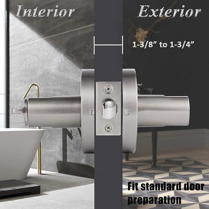 Probrico Satin Nickel Privacy Door Levers, Flat Interior Bath/Bed Door Handles, Reversible for Right & Left Handed Bedroom/Bathroom Doors, 2 Pack