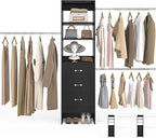 96'' Closet Organizer System with 3 Hanging Rods (Without 3 Storage Shelves), 8FT Closet Systems, Wall Mount Bedroom Wardrobe with 3 Wood Drawers, Adjustable Garment Rack from 5 to 8FT, Black