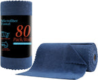 80 Pack Microfiber Cleaning Cloth Roll,Lint Free Rags & Tear Away Reusable Towels Washable Scratch,Ultra Absorbent Dish Rags(12" x 12") for Car Kitchen Home Garage-Navy Blue