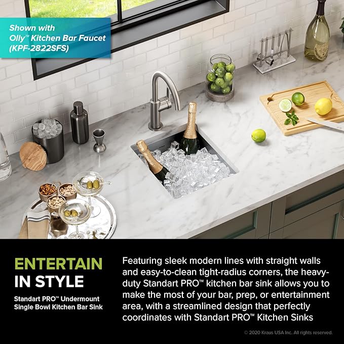 KRAUS Standart Pro 13-inch Undermount Single Bowl 16 Gauge Stainless Steel Bar Kitchen Sink, KHU101-13