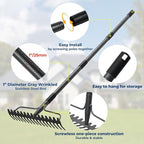 49“-77” Adjustable Rake, 17" Extra Wide Double-Sided Lightweight Head Garden Rake | Lightweight & Unbreakable | Level Soil, Remove Leaves, Spread Mulch Fast, Leaf Cleanup, Landscaping, Yard Cleanup